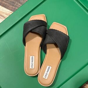 Steve Madden Black Crisscross Slide Sandals